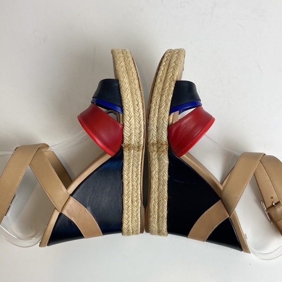 Longchamp Finca Louisa Wedge Espadrille Red Blue Sandals 39 US 8.5 Resortwear - Picture 12 of 15
